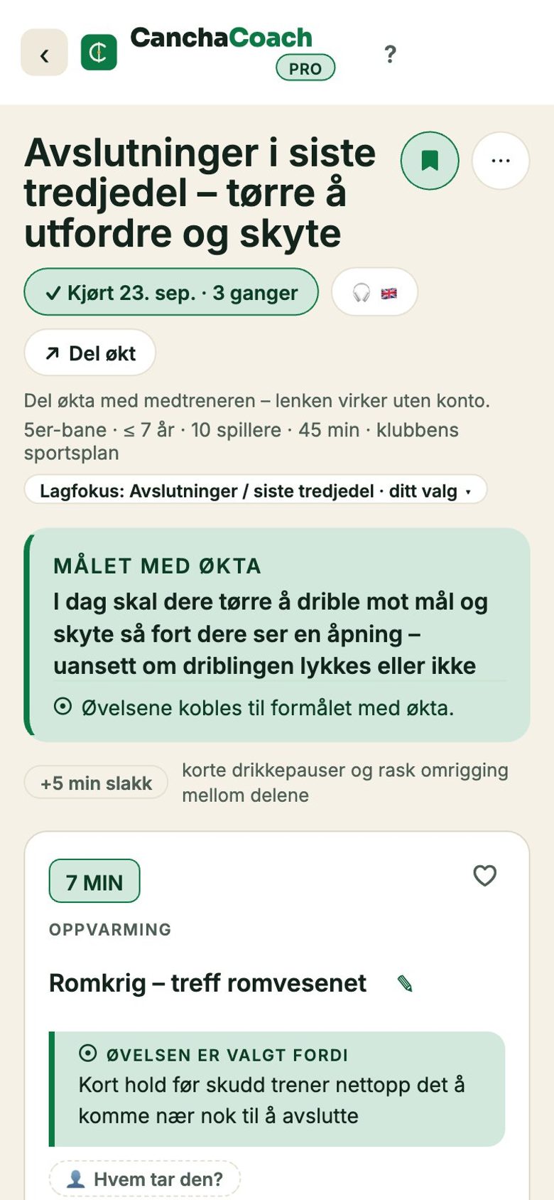 En ferdig økt med oppvarming, hoveddel og avslutning